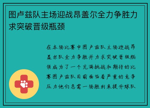 图卢兹队主场迎战昂盖尔全力争胜力求突破晋级瓶颈