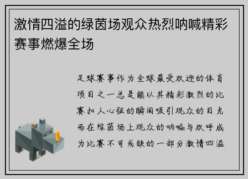 激情四溢的绿茵场观众热烈呐喊精彩赛事燃爆全场